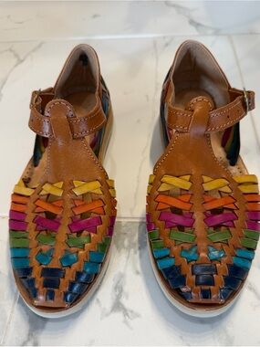 Women’s Multicolor Woven Leather Huarache Sandals - Brown